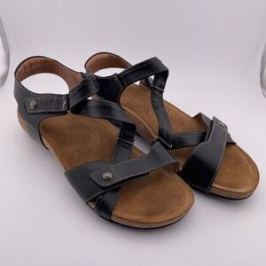 Taos Universe Women US 10.5 Black Leather Strap‎ Cork Comfort Sandals NEW